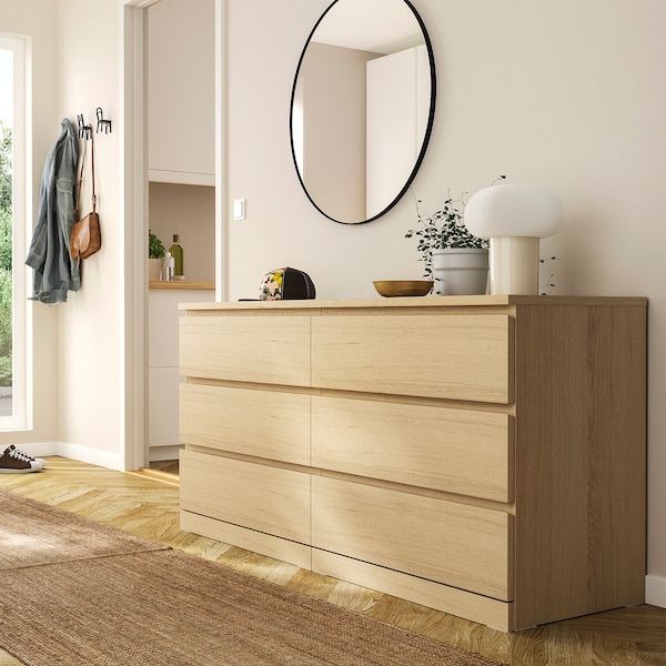 IKEA MALM 6-drawer dresser, 63x30 3/4 in White Stained / Oak Veneer, Ikea Ireland | 9082CXWQR