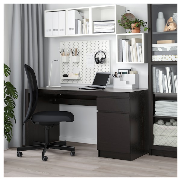 IKEA MALM Desk, 55 1/8x25 5/8 in Black / Brown, Ikea Ireland | 4059CGXIQ