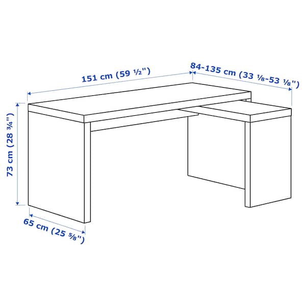 IKEA MALM desk with pull-out panel, white, 59 1/2x25 5/8 in, Ikea Ireland | 1480ASOPQ