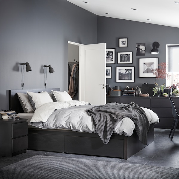 IKEA MALM high bed frame/2 storage boxes, Queen Black / Brown, Ikea Ireland | 3759YTQGK