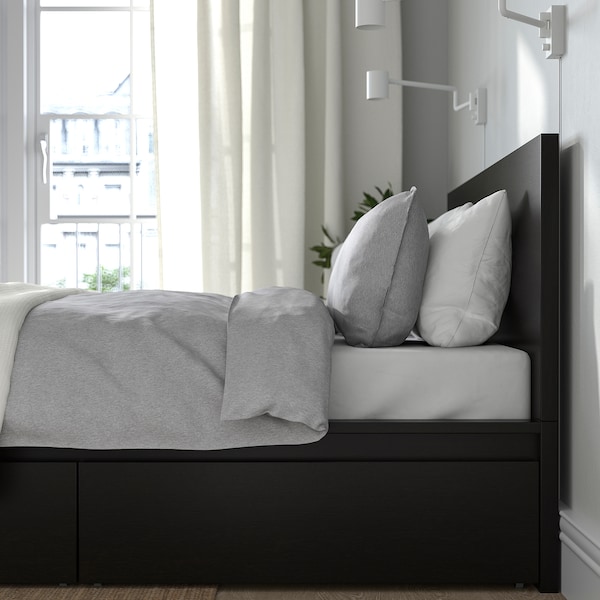 IKEA MALM high bed frame/2 storage boxes, Queen Black / Brown, Ikea Ireland | 3759YTQGK