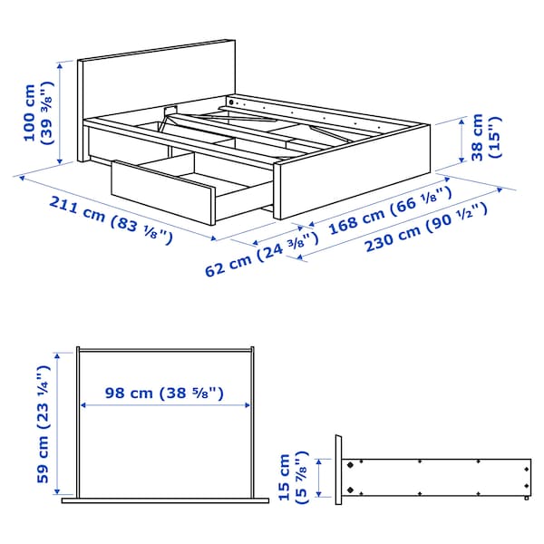 IKEA MALM high bed frame/2 storage boxes, Queen Black / Brown, Ikea Ireland | 3759YTQGK
