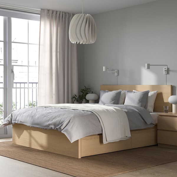 IKEA MALM high bed frame/2 storage boxes, Queen White Stained Oak Veneer, Ikea Ireland | 0175NMLSK