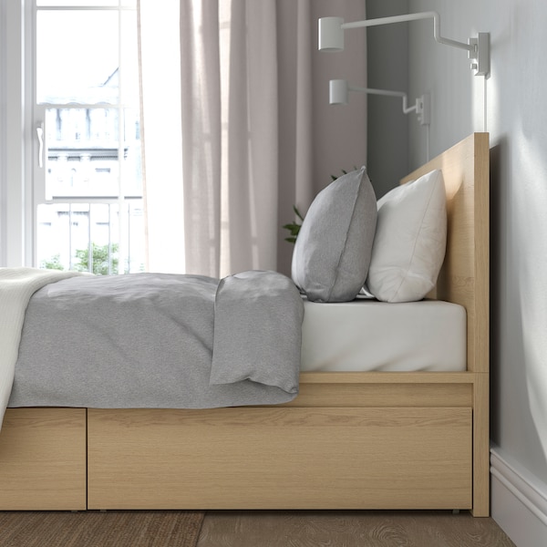 IKEA MALM high bed frame/2 storage boxes, Queen White Stained Oak Veneer, Ikea Ireland | 0175NMLSK
