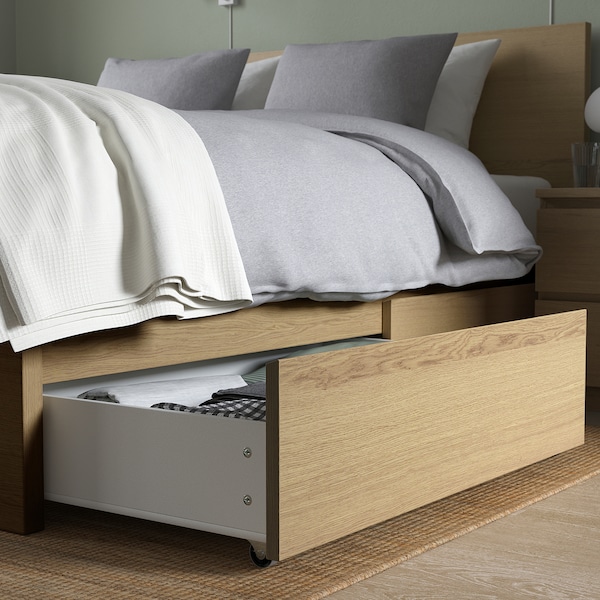 IKEA MALM high bed frame/2 storage boxes, Queen White Stained Oak Veneer, Ikea Ireland | 0175NMLSK