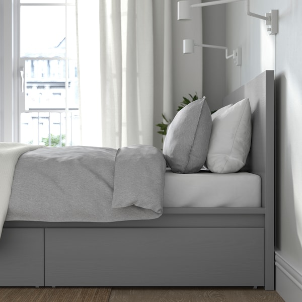 IKEA MALM high bed frame/2 storage boxes, Full Gray Stained, Ikea Ireland | 5320MTJBW