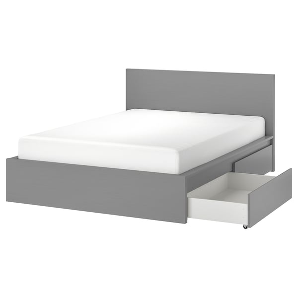 IKEA MALM high bed frame/2 storage boxes, Full Gray Stained, Ikea Ireland | 5320MTJBW