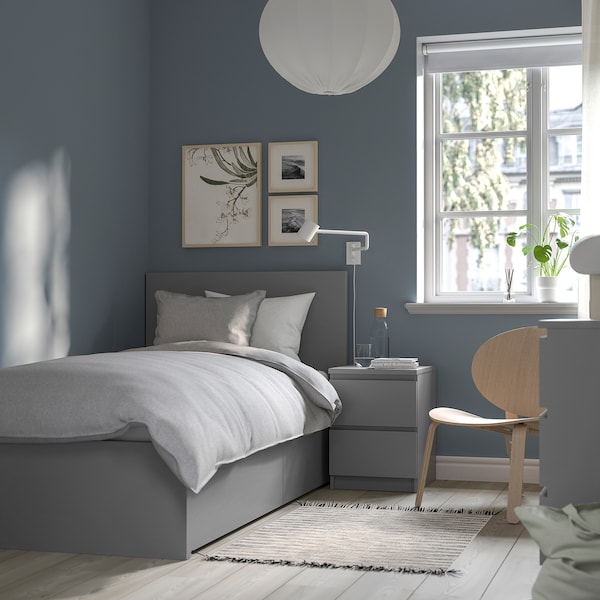 IKEA MALM high bed frame/2 storage boxes, Twin Gray Stained, Ikea Ireland | 7062XSGVH