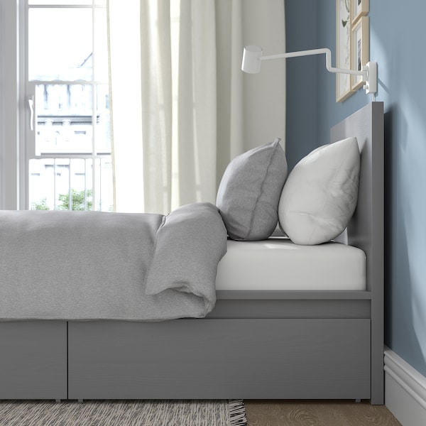 IKEA MALM high bed frame/2 storage boxes, Twin Gray Stained, Ikea Ireland | 7062XSGVH