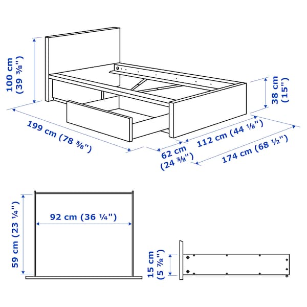 IKEA MALM high bed frame/2 storage boxes, Twin Gray Stained, Ikea Ireland | 7062XSGVH