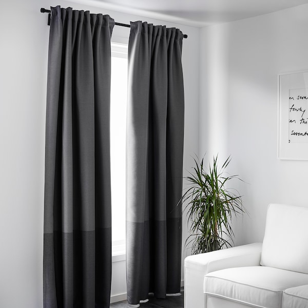 IKEA MARJUN room darkening curtains, 1 pair, gray, 57x98 in, Ikea Ireland | 9628VBHOS