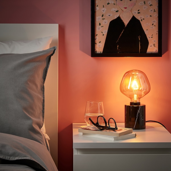 IKEA MARKFROST / MOLNART table lamp with LED bulb Marble Black / Bell / Shaped Brown Clear Glass, Ikea Ireland | 5279CFUID