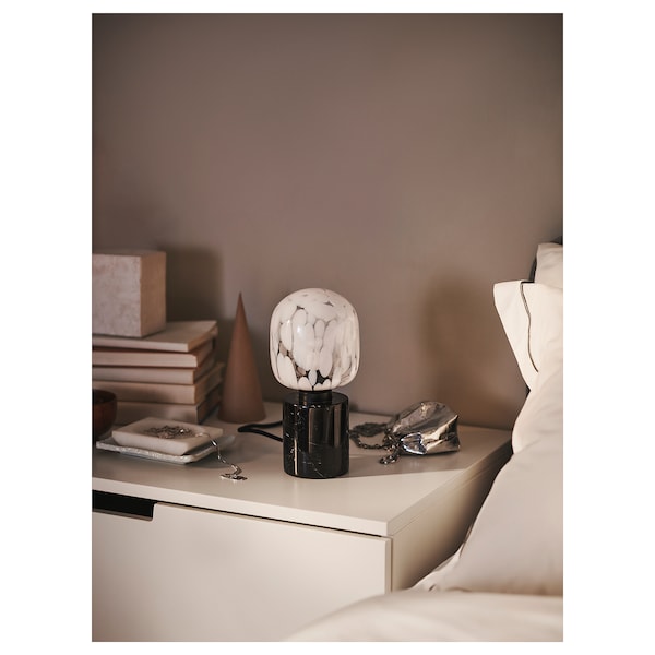 IKEA MARKFROST / MOLNART table lamp with LED bulb Marble Black / Tube / Shaped White / Clear Glass, Ikea Ireland | 1956XAVEO