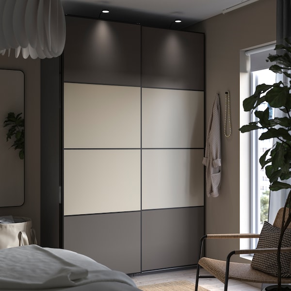 IKEA MEHAMN 4 panels for sliding door frame, 29 1/2x92 7/8 in Dark Gray / Gray / Beige, Ikea Ireland | 1795SDYWE