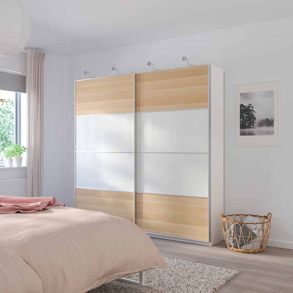 IKEA MEHAMN 4 panels for sliding door frame, 29 1/2x79 1/8 in White Stained Oak Effect / White, Ikea Ireland | 3547HMPTO