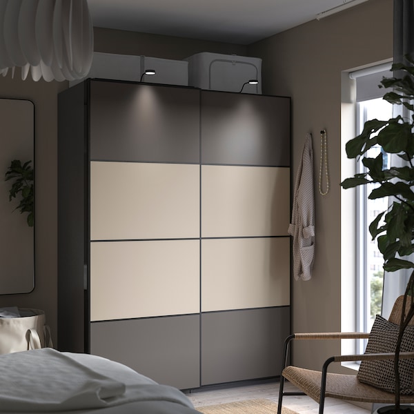 IKEA MEHAMN 4 panels for sliding door frame, 39 3/8x79 1/8 in Dark Gray / Gray / Beige, Ikea Ireland | 5460IUGHT