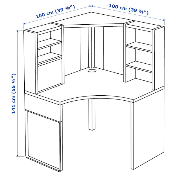IKEA MICKE Corner workstation, 39 3/8x55 7/8 in Black / Brown, Ikea Ireland | 2976IWGMQ