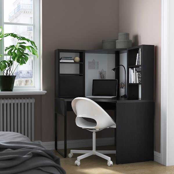 IKEA MICKE Corner workstation, 39 3/8x55 7/8 in Black / Brown, Ikea Ireland | 2976IWGMQ