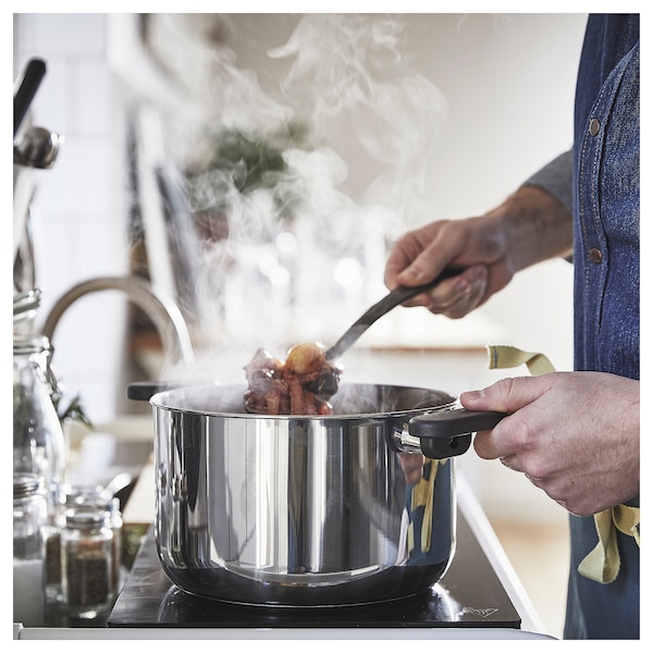IKEA MIDDAGSMAT pot with lid, clear glass/stainless steel, 5.3 qt, Ikea Ireland | 2794QDCHN