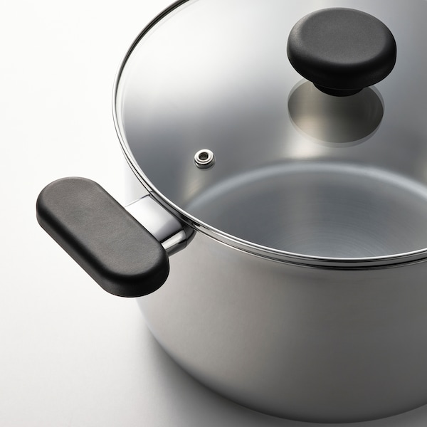IKEA MIDDAGSMAT pot with lid, clear glass/stainless steel, 5.3 qt, Ikea Ireland | 2794QDCHN