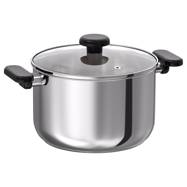 IKEA MIDDAGSMAT pot with lid, clear glass/stainless steel, 5.3 qt, Ikea Ireland | 2794QDCHN