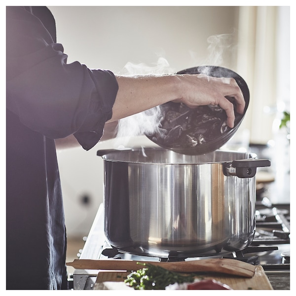 IKEA MIDDAGSMAT pot with lid, clear glass/stainless steel, 10.6 qt, Ikea Ireland | 0617VBETY