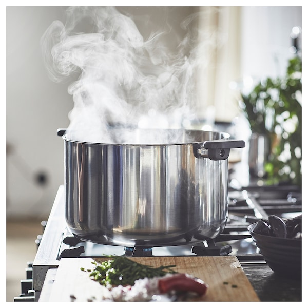 IKEA MIDDAGSMAT pot with lid, clear glass/stainless steel, 10.6 qt, Ikea Ireland | 0617VBETY