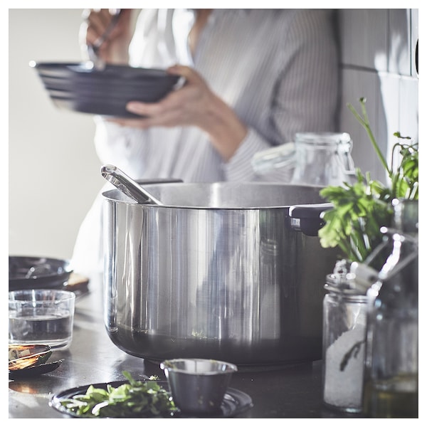 IKEA MIDDAGSMAT pot with lid, clear glass/stainless steel, 10.6 qt, Ikea Ireland | 0617VBETY