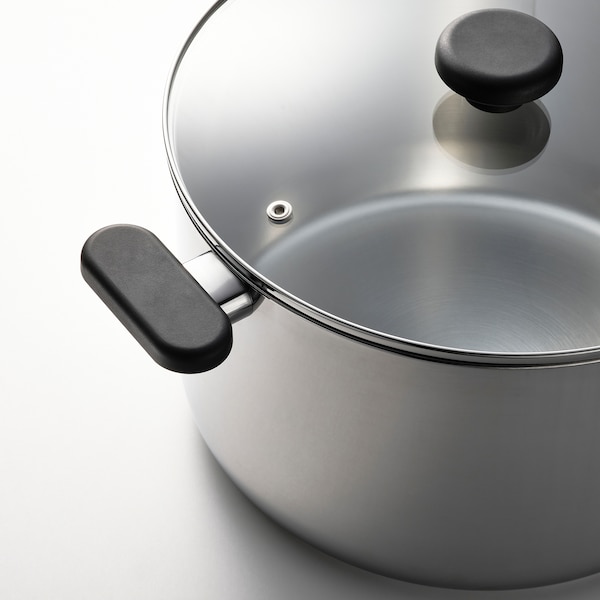 IKEA MIDDAGSMAT pot with lid, clear glass/stainless steel, 10.6 qt, Ikea Ireland | 0617VBETY