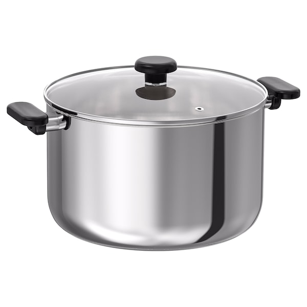 IKEA MIDDAGSMAT pot with lid, clear glass/stainless steel, 10.6 qt, Ikea Ireland | 0617VBETY