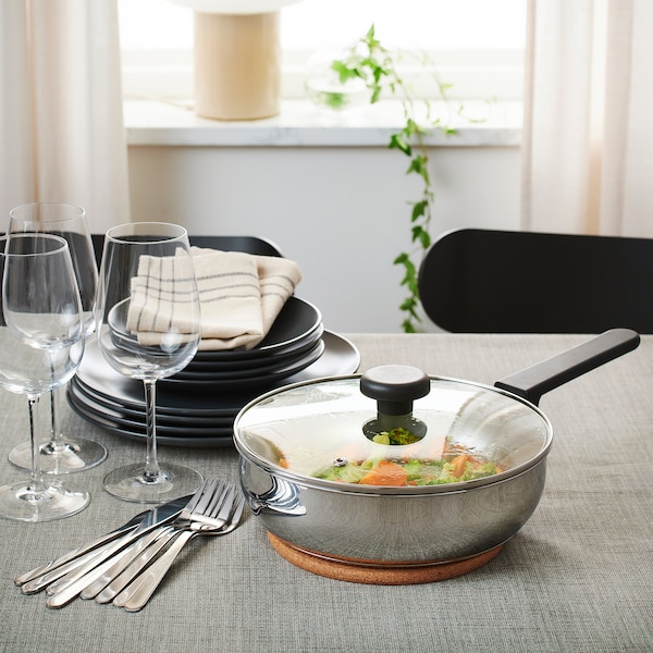 IKEA MIDDAGSMAT sauté pan with lid, clear glass/stainless steel, 9 in, Ikea Ireland | 9572SZXHA