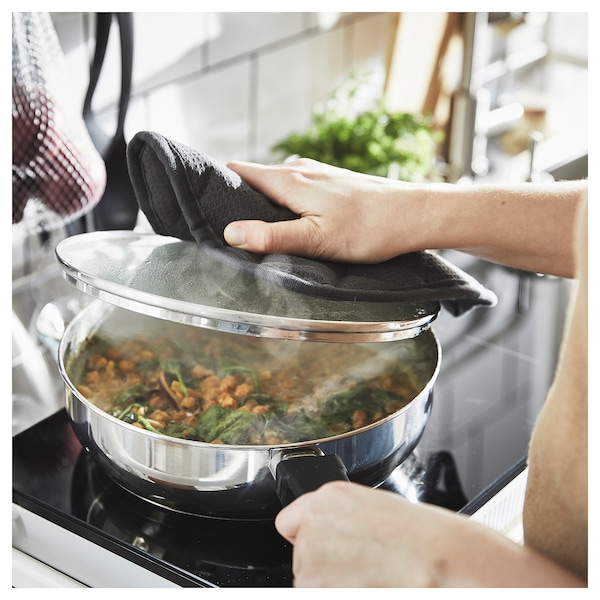 IKEA MIDDAGSMAT sauté pan with lid, clear glass/stainless steel, 9 in, Ikea Ireland | 9572SZXHA