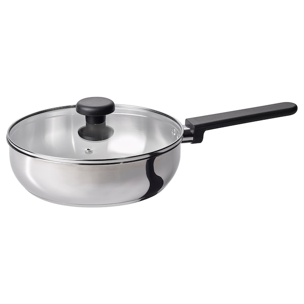 IKEA MIDDAGSMAT sauté pan with lid, clear glass/stainless steel, 9 in, Ikea Ireland | 9572SZXHA