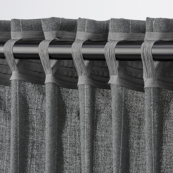 IKEA MILDRUN curtains, 1 pair, dark gray/stripe, 57x98 in, Ikea Ireland | 1643ROSFT