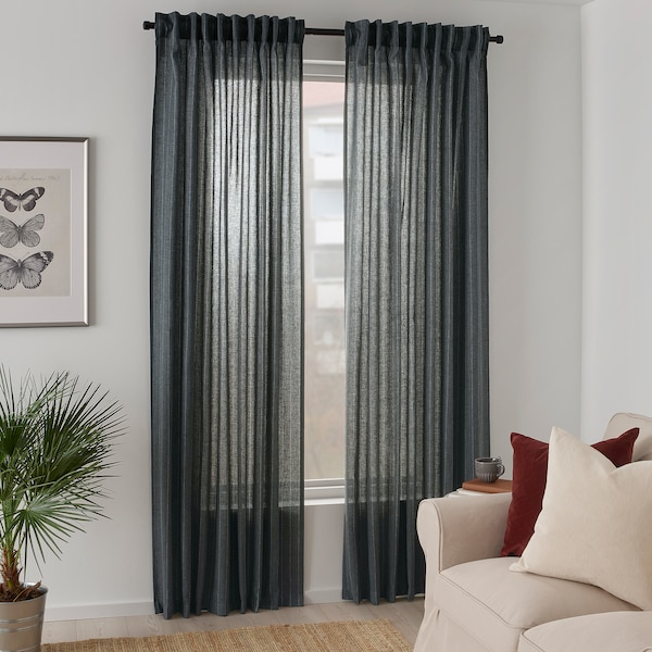 IKEA MILDRUN curtains, 1 pair, dark gray/stripe, 57x98 in, Ikea Ireland | 1643ROSFT
