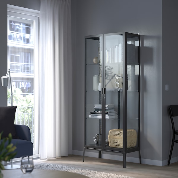 IKEA MILSBO Glass-door cabinet, 28 3/4x68 7/8 in Anthracite, Ikea Ireland | 6389ZXVQP