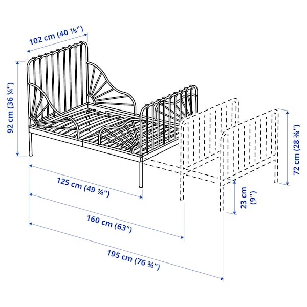 IKEA MINNEN ext bed frame with slatted bed base, 38 1/4x74 3/4 in White, Ikea Ireland | 8951QGJAV