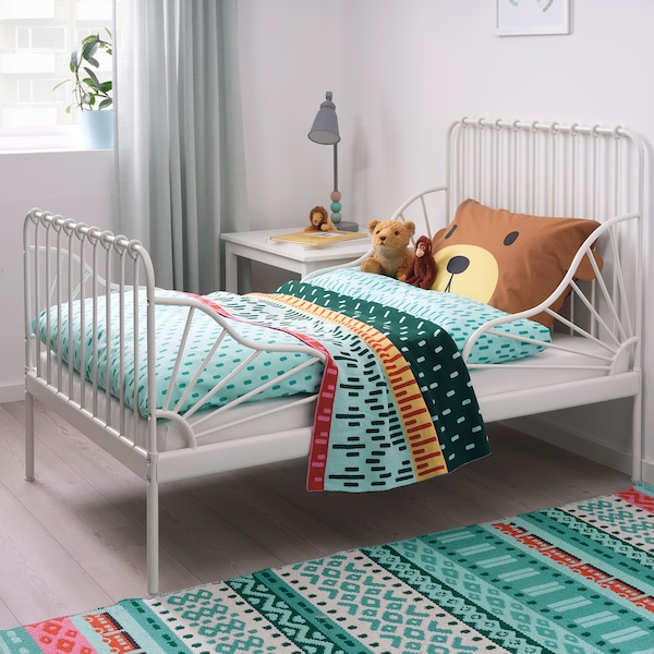IKEA MINNEN ext bed frame with slatted bed base, 38 1/4x74 3/4 in White, Ikea Ireland | 8951QGJAV