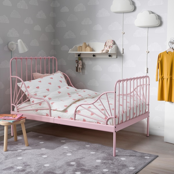 IKEA MINNEN ext bed frame with slatted bed base, 38 1/4x74 3/4 in Light Pink, Ikea Ireland | 2390PCKZD
