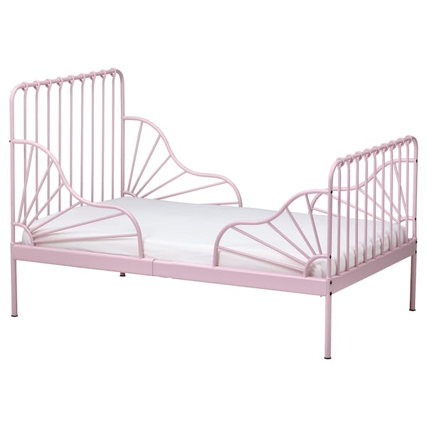 IKEA MINNEN ext bed frame with slatted bed base, 38 1/4x74 3/4 in Light Pink, Ikea Ireland | 2390PCKZD
