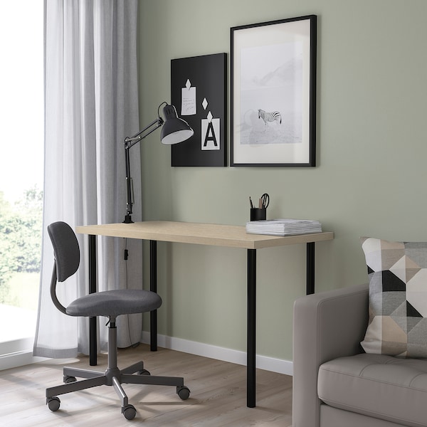 IKEA MITTCIRKEL / ADILS desk, 47 1/4x23 5/8 in Lively Pine Effect Black, Ikea Ireland | 9381JTPER