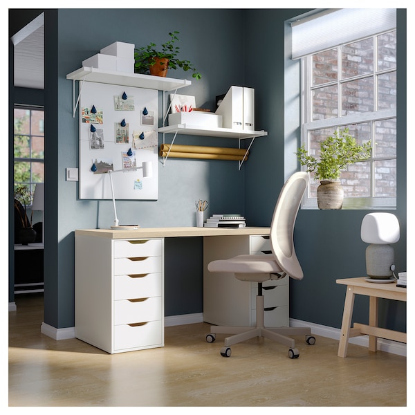 IKEA MITTCIRKEL / ALEX desk, 55 1/8x23 5/8 in Lively Pine Effect White, Ikea Ireland | 5870QYNEU