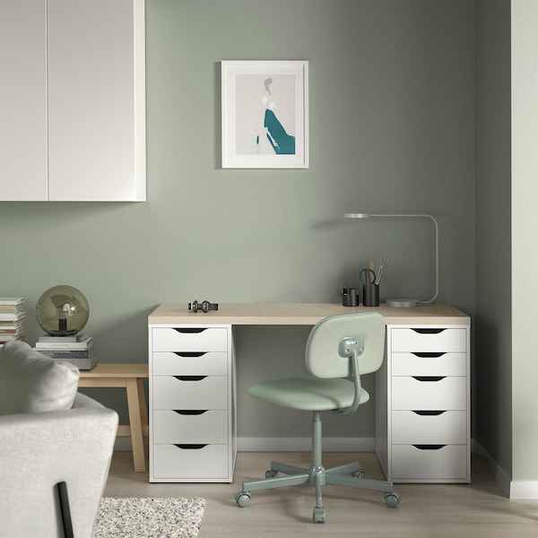 IKEA MITTCIRKEL / ALEX desk, 55 1/8x23 5/8 in Lively Pine Effect White, Ikea Ireland | 5870QYNEU