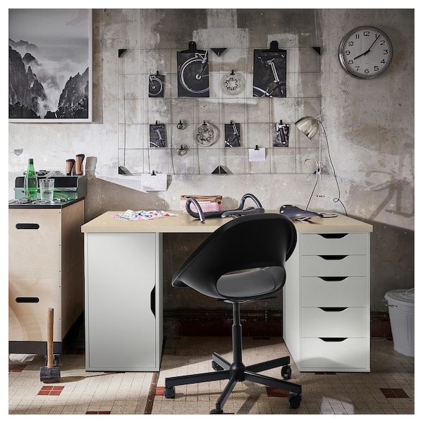 IKEA MITTCIRKEL / ALEX desk, 55 1/8x23 5/8 in Lively Pine Effect / White, Ikea Ireland | 7458WONVC