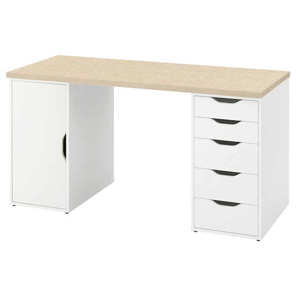 IKEA MITTCIRKEL / ALEX desk, 55 1/8x23 5/8 in Lively Pine Effect / White, Ikea Ireland | 7458WONVC