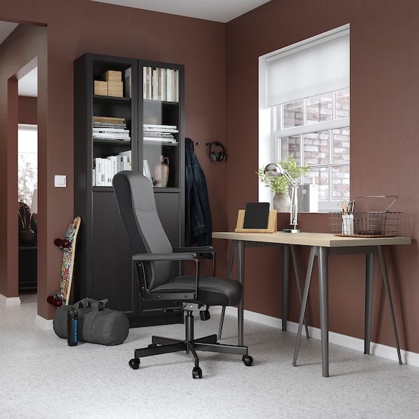 IKEA MITTCIRKEL / NÄRSPEL desk, lively pine effect/dark gray, 55 1/8x23 5/8 in, Ikea Ireland | 0147XDVPB