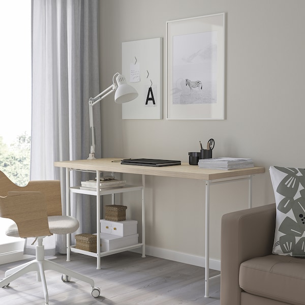 IKEA MITTCIRKEL / SPÄND desk, 55 1/8x23 5/8 in Lively Pine Effect / White, Ikea Ireland | 3845RSOTD