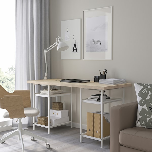 IKEA MITTCIRKEL / SPÄND desk, 55 1/8x23 5/8 in Lively Pine Effect / White, Ikea Ireland | 2891JQNBM