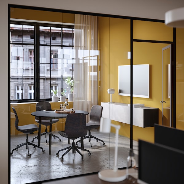 IKEA MITTZON conference table, 47 1/4x29 1/2 in Round Black Stained Ash Veneer / Black, Ikea Ireland | 3910ULEYW