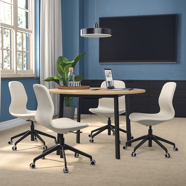 IKEA MITTZON conference table, 47 1/4x29 1/2 in Round Oak Veneer / Black, Ikea Ireland | 1364ZUWIS